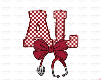 Alabama PNG | Alabama Stethoscope Bow Png | Alabama Nurse Doctor Sublimation Design | Alabama Game Day Shirt | Alabama State Png | AL Png
