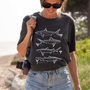 Shark shirt, marine biology shirt, beach graphic tee, shark species shirt, gift for shark lovers, trendy beachy tee, ocean lover shirt