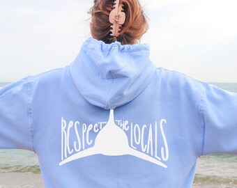 Shark Hoodie, Save the Sharks Hoodie, Shark Sweatshirt, Front and Back Beach Hoodie, Gift for Shark Lovers, Respect the locals hoodie
