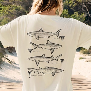 Shark Lover Shirt, trendy beachy shirt, marine biology tee, aesthetic beach tee, vsco aesthetic tee, words on back, oversize beach shirt