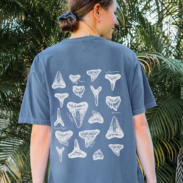 Shark lover shirt, Marine biology tee, words on back, trendy beach shirt, aesthetic beach tee, oversize beach shirt, ocean lover shirt