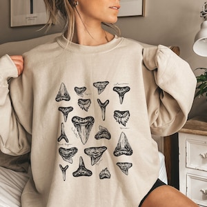 Shark Tooth Sweatshirt, Shark lover sweatshirt, beach sweatshirt, ocean lover sweatshirt, shark lover gift, marine biology sweatshirt