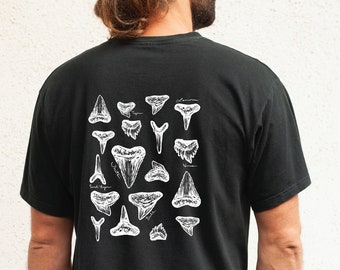 Shark lover shirt, marine biology tee, words on back, shark tooth hunter shirt, trendy beachy shirt, aesthetic beach tee, ocean lover shirt