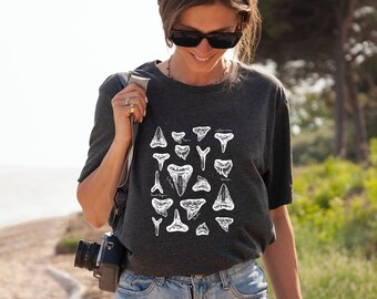 Shark Tooth Unisex Jersey Short Sleeve graphic Tee,  Minimalist beach shirt, Summer shark fossil shirt, Ocean life Tee, Marine Life T-shirt