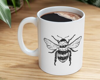 Honey Bee Mug, Ceramic Mug 11oz, Bee Coffee Cup, Honey Bee Gift, Bee Keeper Gift, Bumble bee mug, Pollinator Mug, Apiary Mug, Bee art