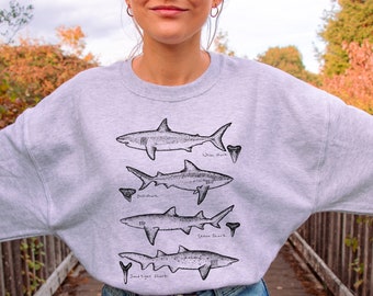 Shark Unisex Heavy Blend Crewneck Sweatshirt, Beach sweatshirt, Ocean hoodie, Gift for shark lovers,Marine biology sweatshirt, minimalist