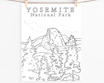 National Park Coloring Page /Yosemite /Digital Download /Adult or Kids Coloring Page