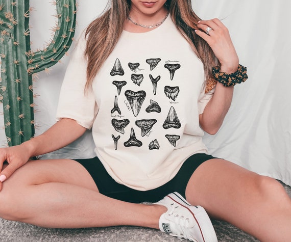 Shark lover shirt, trendy beachy shirt, aesthetic beach tee, marine biology tee, shark tooth shirt, ocean lover shirt, oversize beach shirt