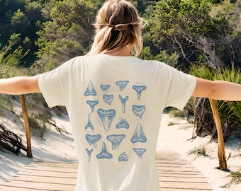 Shark tooth shirt, Respect the locals, beachy shirt, shark lover gift, shark tooth hunter gift, shark teeth tee, oversized soft beach shirt