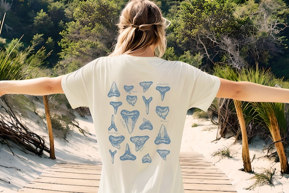 Shark tooth shirt, Respect the locals, beachy shirt, shark lover gift, shark tooth hunter gift, shark teeth tee, oversized soft beach shirt