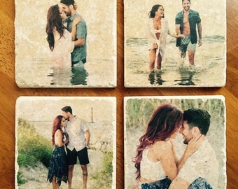 Juego de 4 posavasos con foto - Piedra natural personalizada - Ideas de regalo personalizadas para cualquier ocasión