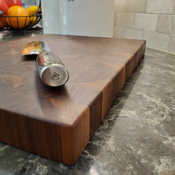 Custom End Grain Butcher Block Cutting Board, Reversible Walnut Cutting Board With Optional Handle