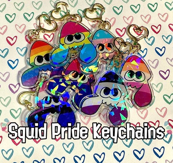 Splatoon Holographic Squid Pride Keychain