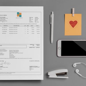 Professional Purchase Order Template with Short Description and Logo for Excel Editable and Customizable, Instant Download
