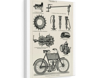 Retrato Vintage Dibujo alemán de bicicletas, Dibujo antiguo antiguo, Decoración de la casa, Arte digital imprimible