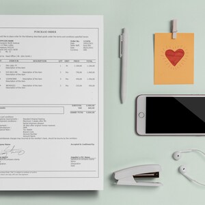 Professional Purchase Order Template with Long Description and No Logo for Excel Editable and Customizable, Instant Download