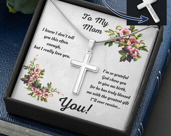 Personalized Engraved Cross Necklace for Mom