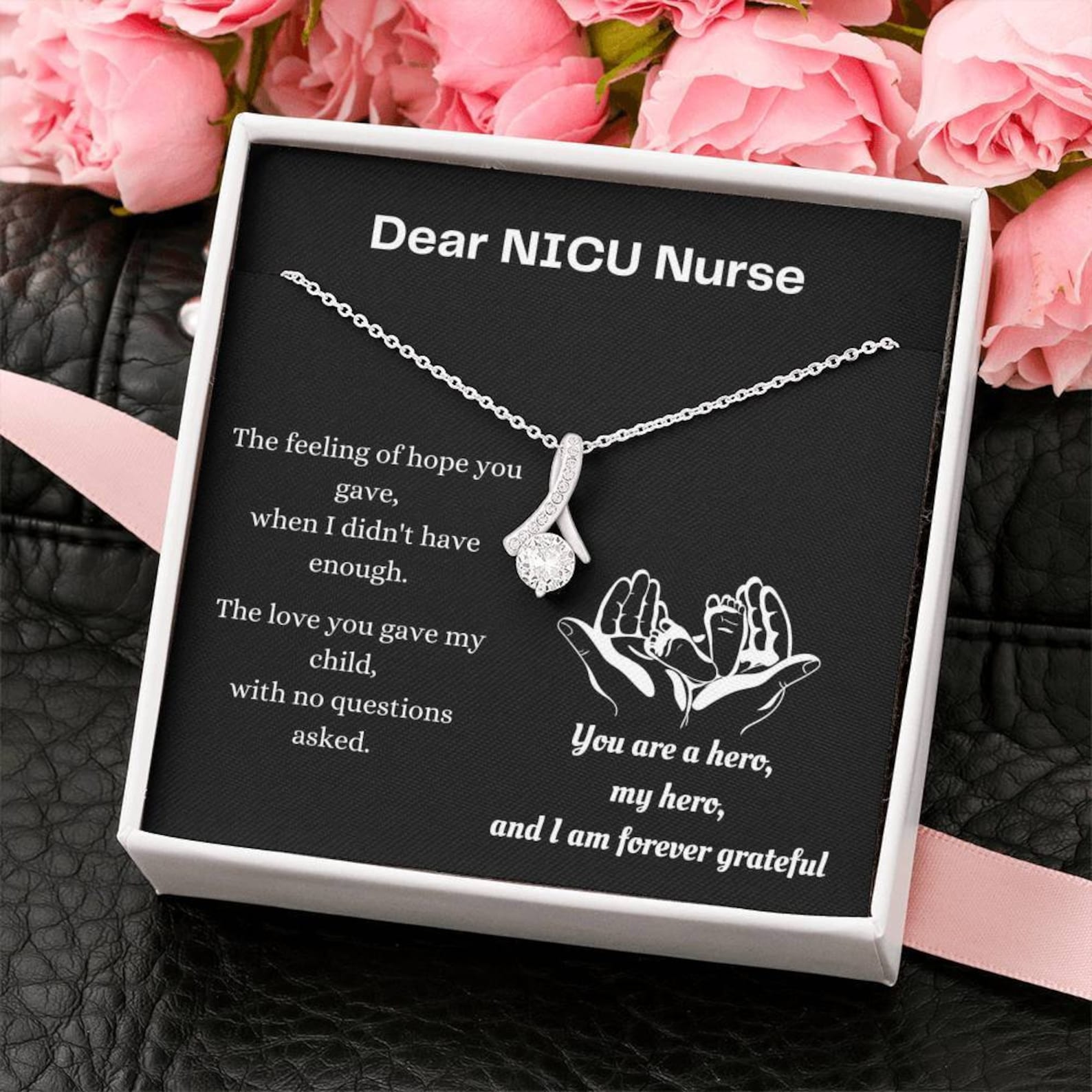 Ribbon NICU Nurse Necklace, NICU Nurse Gift, Baby Nurse, Neonatal