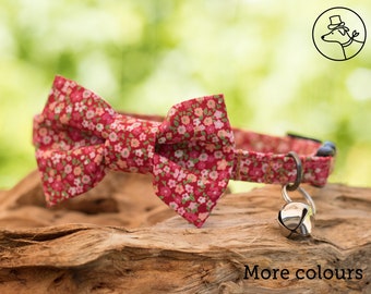 Floral Cat Collar Bow Tie Set, Breakaway Kitten Collar with Bell