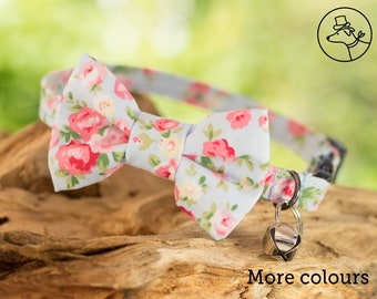 Floral Roses Breakaway Cat Collar Bow Tie, Bell Set