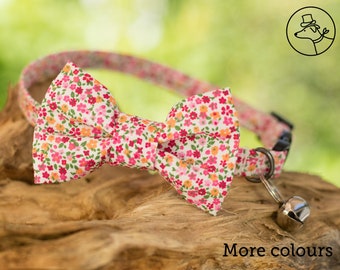 Floral Cat Collar with Bow Tie and Bell, Breakaway Kitten Collar