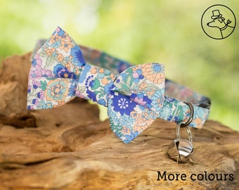 Floral Cat Collar with Bow Tie and Bell, Breakaway Kitten Collar
