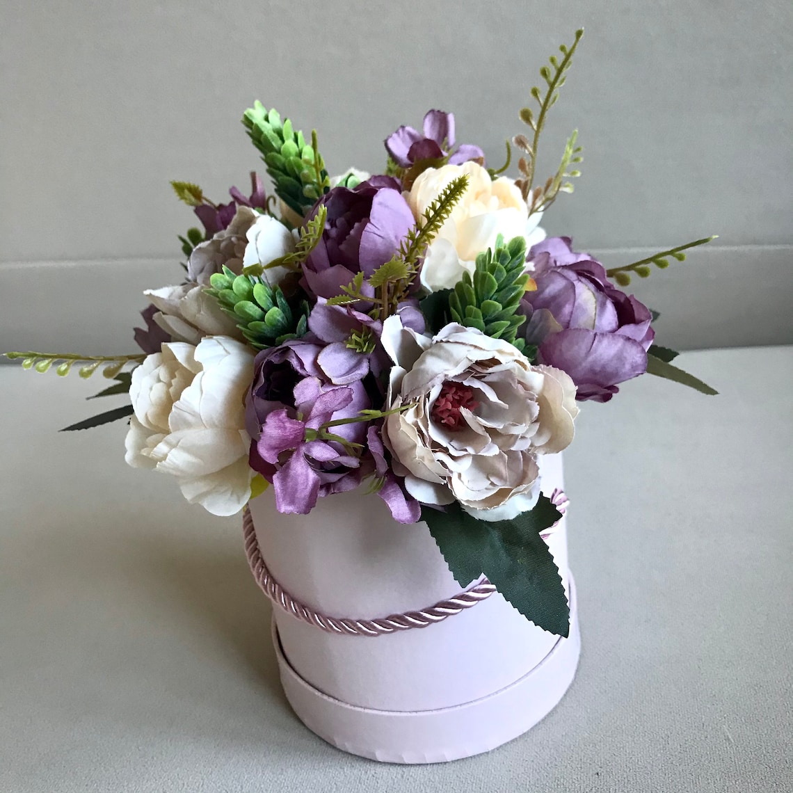 Artificial flower decor in a hat box Etsy