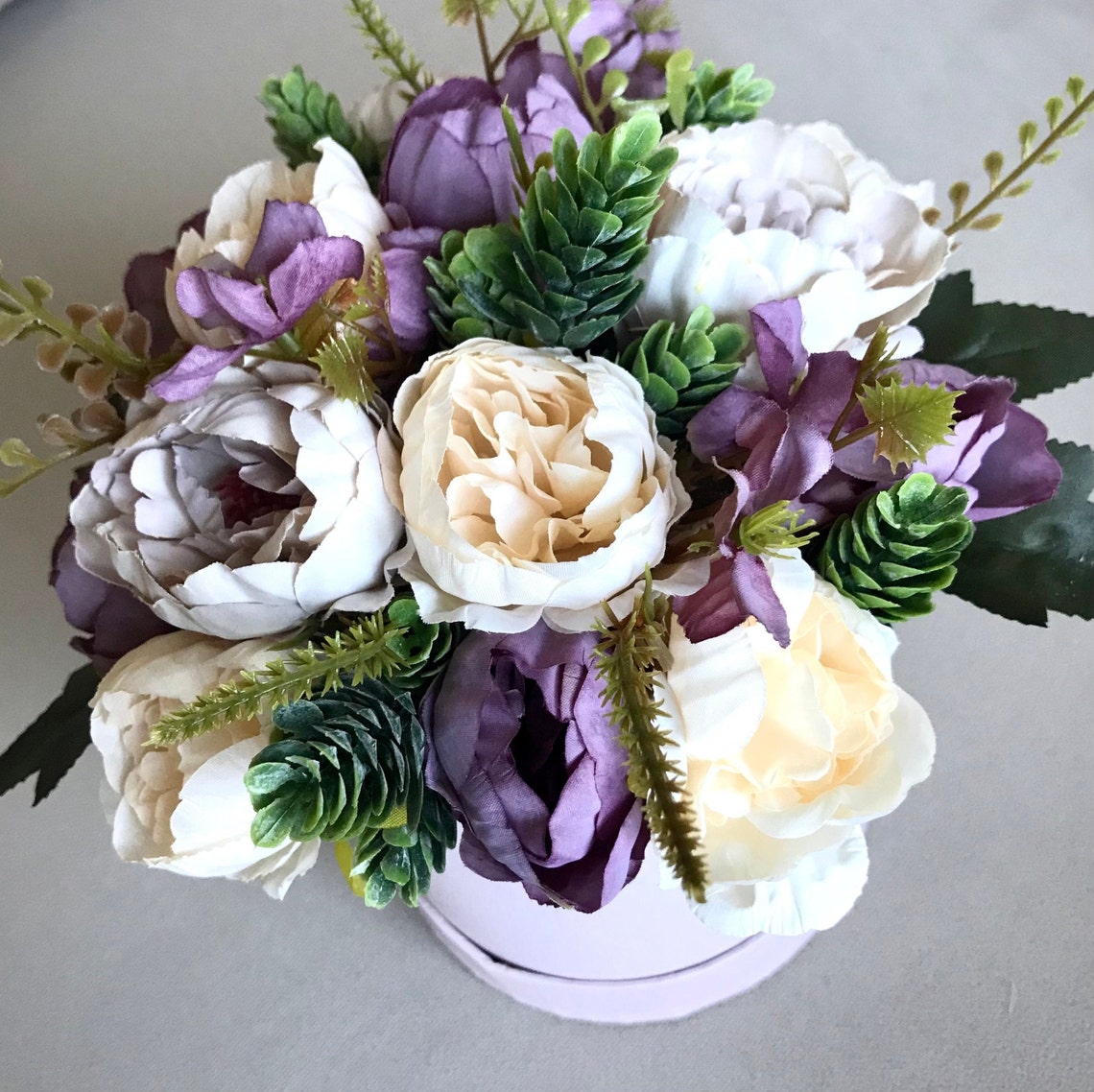 Artificial flower decor in a hat box Etsy