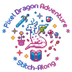 Pixel Dragon Adventure Stitch-Along - Cozy Fantasy Mystery SAL - Cross Stitch Pattern PDF