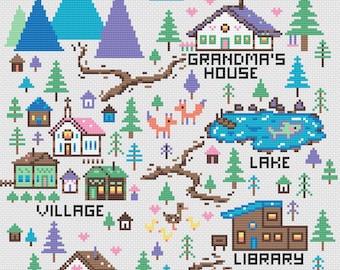 Village in the Valley Map Cross Stitch Pattern PDF