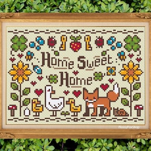 Home Is Where the Fox Is - Cute Modern Cottagecore Sampler - Cross Stitch Pattern PDF