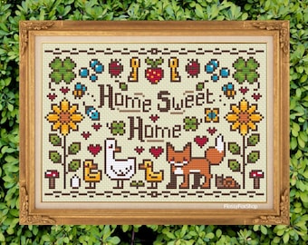 Home Is Where the Fox Is - Cute Modern Cottagecore Sampler - Cross Stitch Pattern PDF