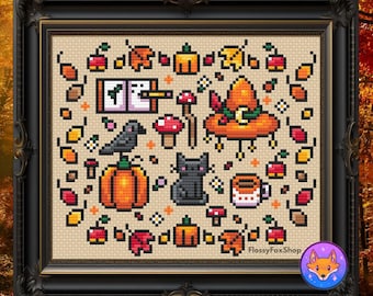 Autumn Witch - Cozy Fall Modern Fantasy - Cross Stitch Pattern PDF