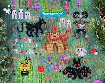 Cuddly Cryptids - Mothman Bigfoot Jackalope - Modern Fantasy Cross Stitch Pattern PDF