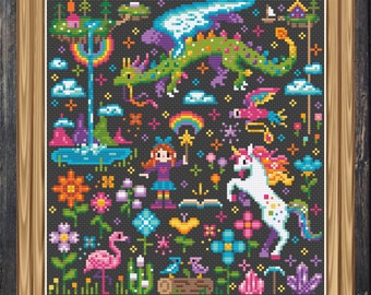 Regenbogenmagie - Naturzauber - Moderne Fantasy Kreuzstichmuster PDF