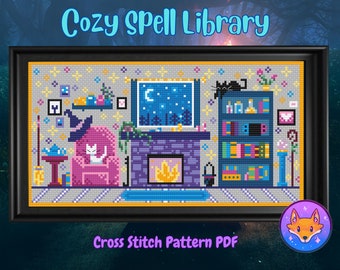 Cozy Spell Library - Magical Witch Modern Fantasy - Cross Stitch Pattern PDF