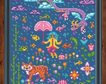 Rainy Day Magic - Nature Magic - Modern Fantasy Cross Stitch Pattern PDF