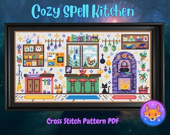 Cosy Spell Kitchen - Moderne Fantasy Zauberhexe - Kreuzstichmuster PDF