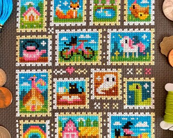 Postage Stamp Sampler - Fantasy Cross Stitch Pattern PDF