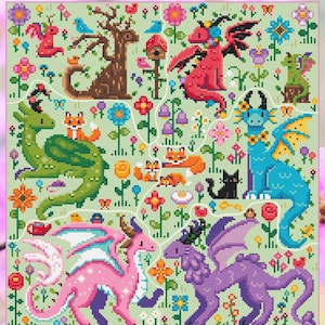 Flower Dragon Meadow Stitch-Along - 6 Month Fantasy Cross Stitch-Along Pattern PDF image 4