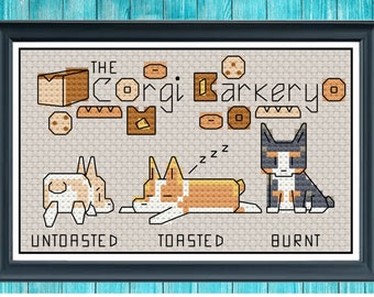 Corgi Toast Bakery Cross Stitch Pattern PDF