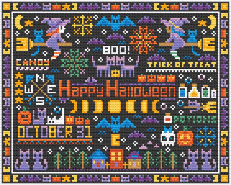 Glad Halloween-provkorsstygnsmönster PDF bild 3