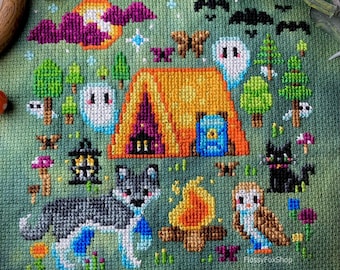 Ghost Stories - Modern Fantasy Camping - Cross Stitch Pattern PDF