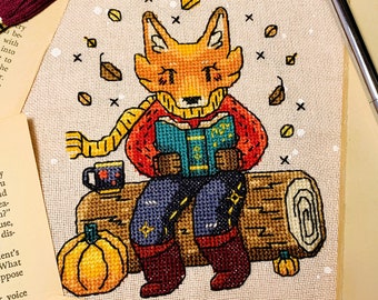 Cozy Pumpkin Fox - Autumn Bookish Fantasy - Cross Stitch Pattern PDF