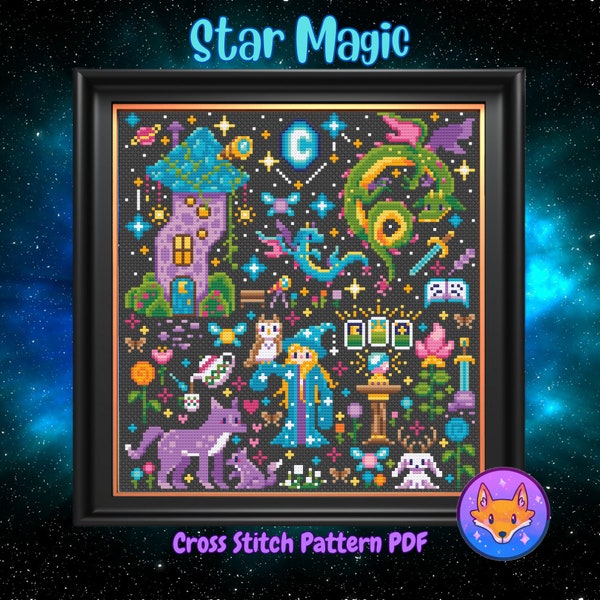 Star Magic - Modern Fantasy Cross Stitch - Wizard Dragon - Cross Stitch Pattern PDF