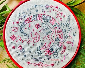 Wish Upon A Space Dragon - Challenging Modern Fantasy Blackwork Cross Stitch Pattern PDF