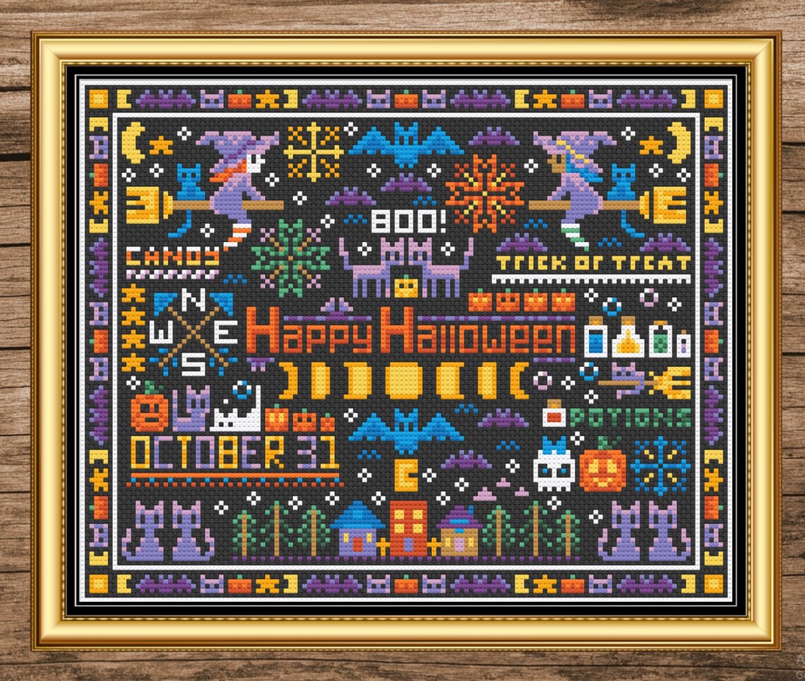 Happy Halloween Sampler Cross Stitch Pattern PDF - Etsy