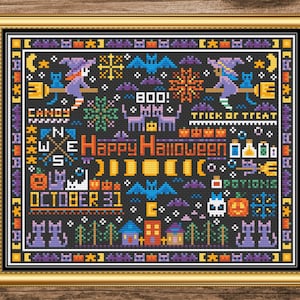 Happy Halloween Sampler Cross Stitch Pattern PDF