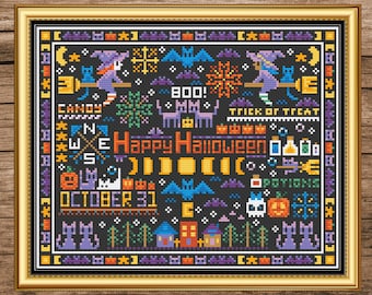 Happy Halloween Sampler Cross Stitch Pattern PDF