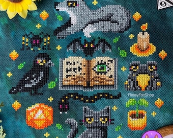 Find a Familiar - Modern Fantasy Witchy Cross Stitch Pattern PDF